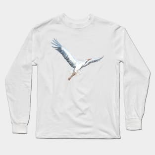 White stork, Ciconia ciconia, flying illustration Long Sleeve T-Shirt